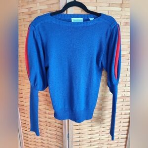 Vintage 1980s Royal Blue Sweater with Red Accents